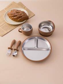 5PCS Personalized Customization Name Children Suction Base Plate Suction Base Bowl Cup Spoon Fork Sets Stainless Steel Silicone Tableware For Children First Stage Utensils Training Self Feeding Cutlery Print On Demand Children Essentials,Multi-Functional,Ornamental,Letter,Stylish,Modern,Colorful,Cute,Adorable,Casual,Custom,Personalised,Unique,Customized,Ideal Gifts For Him,Ideal Gifts For Her,Customized Kids Tableware,Christmas Gift Supplies ,Travel Organizer - Multicolor - View 15