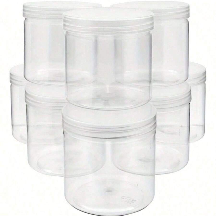 5个带盖透明塑料罐，圆形容器，用于储存粘液、DIY工艺品、珠宝样品配件 - 白色 - 查看 1