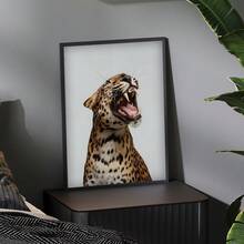 1 pieza, foto personalizada, marco de madera y plexiglás pulido, una imagen de un leopardo sonriendo es muy interesante, póster de arte impreso en lienzo personalizado, perfecto para familias, parejas, recuerdos de mascotas y un regalo perfecto para aniversarios