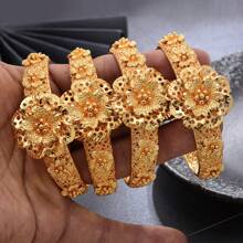 1pc Middle Eastern Style Luxury Bride Open Bangle Bracelet, Elegant Women Jewelry, Southeast Asia Accessories