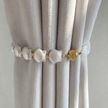 1 件创意奢华贝壳形窗帘系带，法式磁性窗帘架，1 对