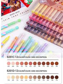 طقم قلم علامة أكريليك سائل مباشر 12/24 Color2 لون، غير شفاف احترافي للطلاب، متعدد الخيارات متعدد الطبقات، أقلام فرشاة مائية، لوازم ألم عالية الجودة للفنون والأهداب ل- ، هدايا العودة إلى المدرسة