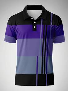 Plus Size Men's Contrast Color Patchwork Short Sleeve Casual Polo Shirt - Multicolor - View 4