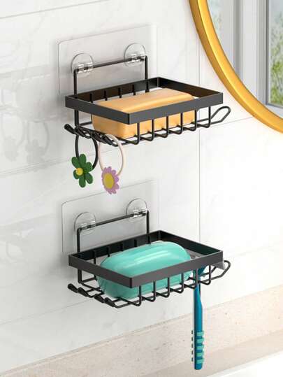 1/2 Pcs No-Drill Bathroom Soap Dish Holder, Self-Adhesive Soap Rack, Bathroom Shelf, Bathroom Wall-Mounted Soap Dispenser Back To School