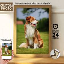 1 Pieza, Foto personalizada, Marco de madera de plexiglás pulido, Retratos personalizados de mascotas, perros, gatos y pinturas decorativas artísticas, Póster de lienzo impreso personalizado, Perfecto para familias, parejas, recuerdos de mascotas y un regalo perfecto para aniversarios