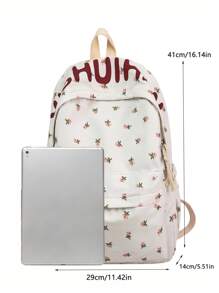 Casual Large Capacity Floral & Letter Graphic Multi-Pocket Functional Backpack, Cute Fresh College Style Student School Backpack, Suitable For Going To School, Travelling, Suitable For Back To School Season