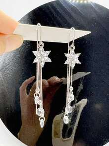 1 对（2 件）优雅百搭花朵流苏耳线耳环，适合女士情人节、妈妈、母亲、母亲节、礼物 - 銀色 - 查看 7