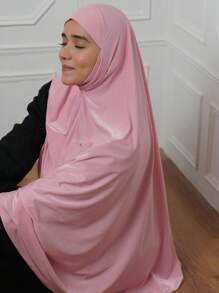1 buc Eșarfă musulmană fără mâneci, culoare solidă, mărime plus, pentru femei, eșarfă hijab cu acoperire completă instantanee, design de acoperire a bărbiei, potrivită pentru asortare zilnică, Al-Amira, Khimar, Jilbab, toate anotimpurile