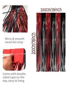 4PCS Black Red Foil Fringe Tinsel Backdrop Kit - 3.3x6.6ft Halloween Casino Theme Party Decorations For Photo Booth, Wedding, Birthday, Christmas, New Year's Eve, Bachelorette, Anniversary, Retirement Party Supplies, Door Wall Decor Indoor Outdoor, Black Red Party Supplies - Multicolor - View 6