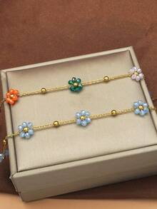 1 件时尚可爱女孩新款 18K 镀金钛钢小花手链，不锈钢串珠设计手饰，母亲节生日情人节约会礼物，舞会珠宝套装，毕业婚礼季，波西米亚度假风格，妈妈，母亲，母亲节，礼物 - 花瓣 - 查看 25