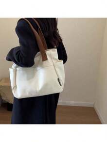 1 Pieza Bolso de lona de gran capacidad con múltiples bolsillos, bolso de hombro reutilizable para compras, fácil de llevar, asa cómoda, adecuado para uso diario y como regalo, bolso portátil para la escuela, el trabajo, los viajes y las compras - Multicolor - Ver 5