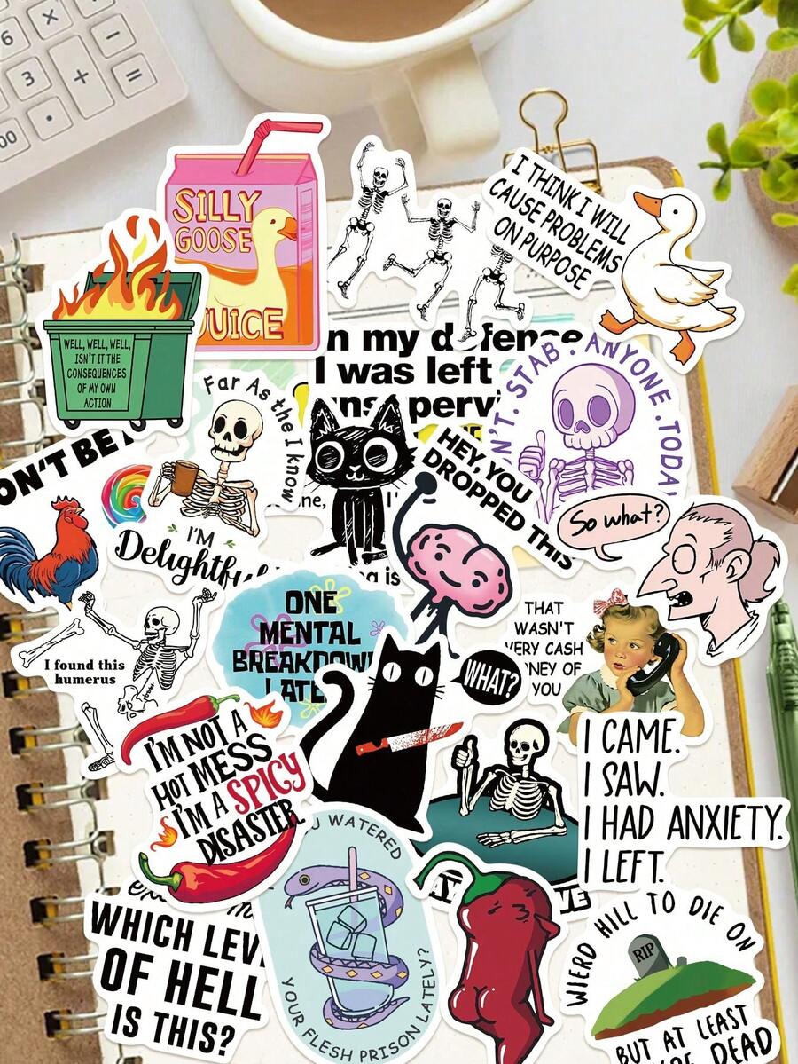 50pcs Snarky Meme Stickers,Good-Looking Cute Cartoon Creative Cartoon Decorating,Suitable For Decorating Handbooks Phone Cases,Skateboards,Guitars,Parties Suitcases Boxes Helmets Envelopes Diy Decorative Stickers,It Can Also Be Used As A Christmas Halloween Gift And Birthday Gift