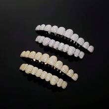1/2 Hip Hop Shining 18K Gold Plated Cubic Zirconia Gold Teeth Decoration Teen Grilz Grills 10 Teeth Upper And Lower Teeth Decoration Punk Bracelets Halloween Cosplay Rap Gorgeous Jewelry - Multicolor - View 8