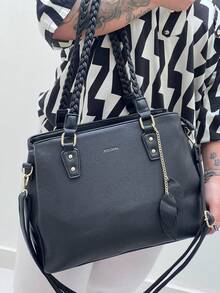 New Large Capacity Women's Handbag, Versatile Shoulder Bag, Fashion Messenger Bag With 1 Zipper 3 Dividers - 黑色 - 查看 1