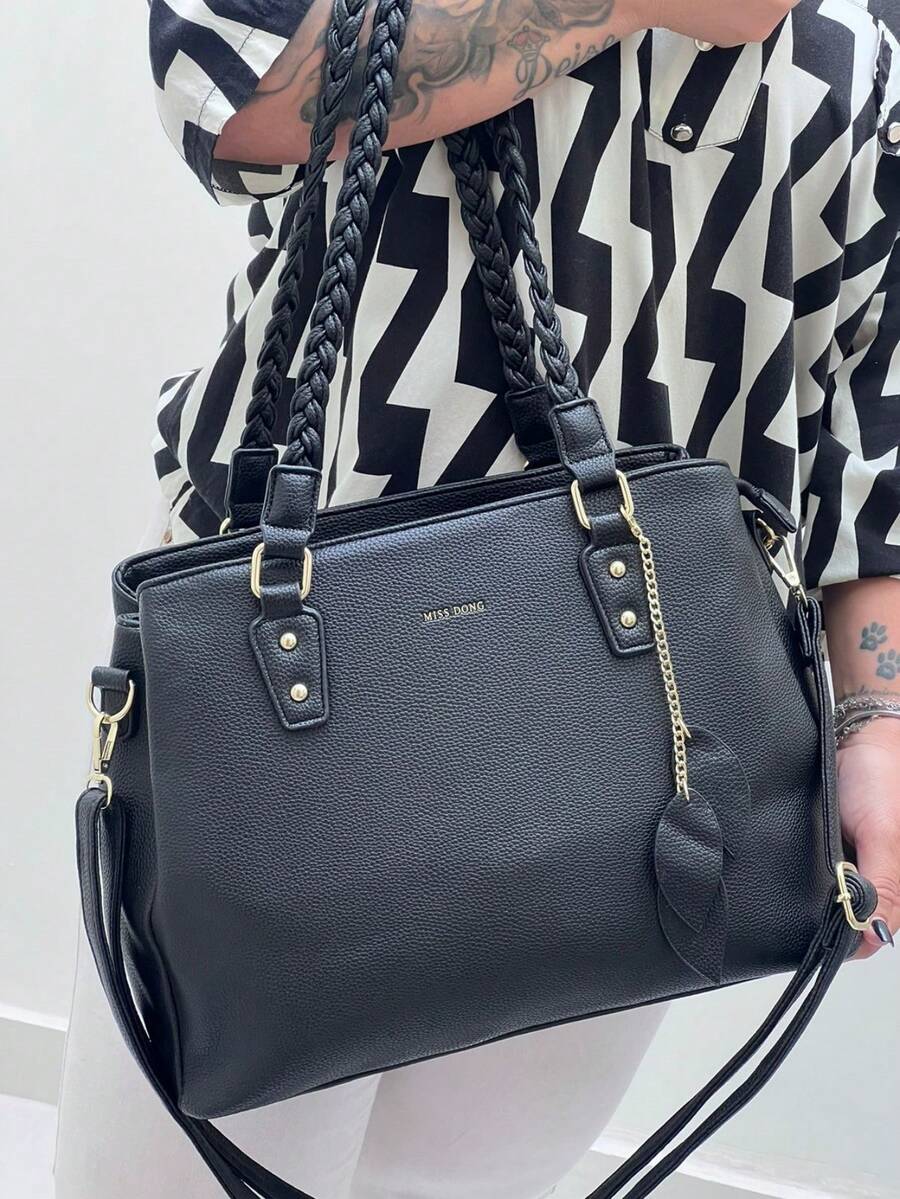 New Large Capacity Women's Handbag, Versatile Shoulder Bag, Fashion Messenger Bag With 1 Zipper 3 Dividers - 黑色 - 查看 1