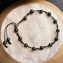 1 pezzo Cavigliera in stile boho minimalista in ossidiana, regolabile, con catena di perline intessuta a mano e accessori pendenti, accessorio leggero per piedi unisex adatto per uso casual e vacanze