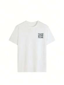 180g Faith Over Fear Christian Graphic-Shirt |   Women's Casual Vacation Bible Verse Tee |   Summer Round Neck Short Sleeve Top Summer-Shirt Women Casual Loose Top Letter Print Tee - 白色 - 查看 4