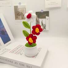 1 件成品手工泡芙钩针盆栽，手工编织盆栽，家居装饰，办公室装饰，汽车装饰，情人节、母亲节、圣诞节礼物 - 彩色 - 查看 3