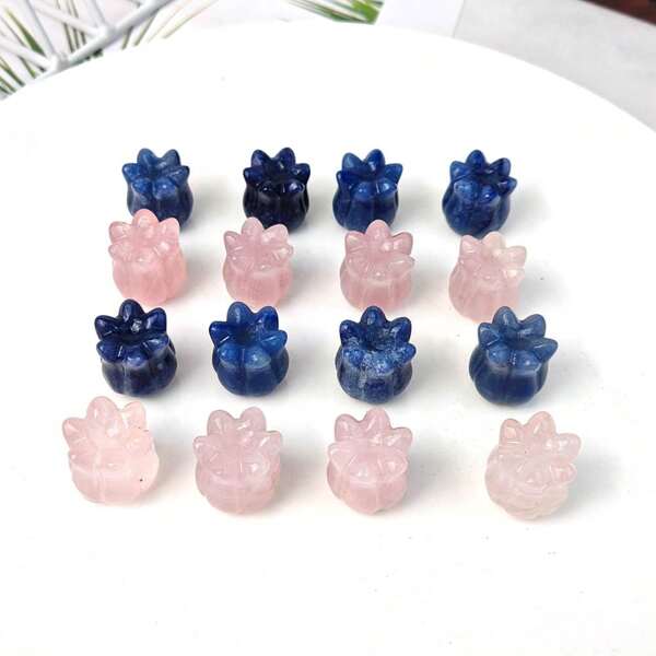 Natural Crystal Rose Quartz Tulip Blue Aventurine Crystal Flower Healing Gift Stone Home Decoration DIY For Festival Holiday Ornament