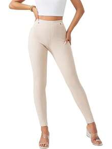 Women's Denim Jeggings Stretch Pull-On Jegging Casual Pants With Pocketshalloween - 米色 - 查看 7