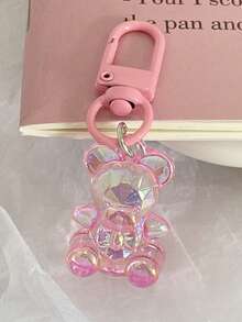 1 件男女通用新款亚克力熊钥匙扣吊坠，可爱熊手机壳饰物，多功能包/背包装饰 - 粉色 - 查看 1