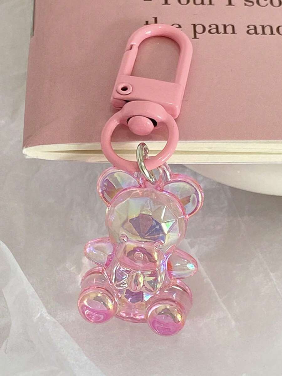 1 件男女通用新款亚克力熊钥匙扣吊坠，可爱熊手机壳饰物，多功能包/背包装饰 - 粉色 - 查看 1