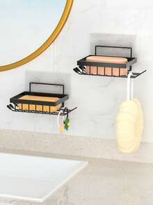 1/2 件免钻浴室皂盒架，自粘式皂架，浴室置物架，浴室壁挂式皂液器，返校季 - 黑色 - 查看 2