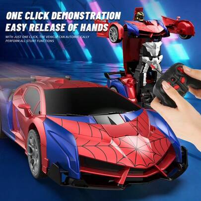 Tecforood 1 Remote Control Spider With Stunt Car, 2.4Ghz Spider Racing Toy, One-Button Transformation Spider Robot, With Cool LED Lights And Music, Powerful, Move Forward, Backward, Rotate, 360° Rotate And Drift, Adapt To Various Terrains, Toys Suitable For Children Over 6-12 Years Old, Made Of High-Quality Materials, Anti-Fall , Parent-Child Interaction, Holiday Birthday Party Christmas, Halloween Gifts Gift