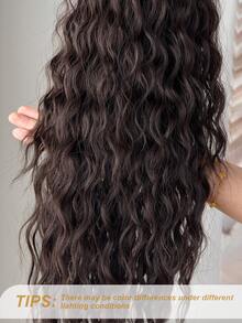 Extensiones de cabello con pinza de 26 pulgadas, onduladas y rizadas, resistentes al calor, color negro - Marron oscuro - Ver 8