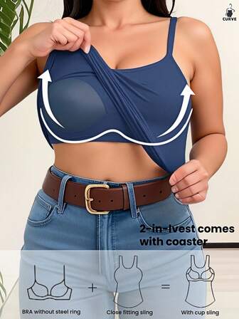 1 buc. Maiou camisol pentru femei, mărime plus, cu cupe încorporate, bluză casual la modă, cu bretele reglabile