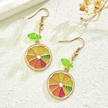 2 pièces Boucles d'oreilles pendantes originales et colorées en alliage en forme de tranches de citron mignon, pour un port quotidien pour femmes