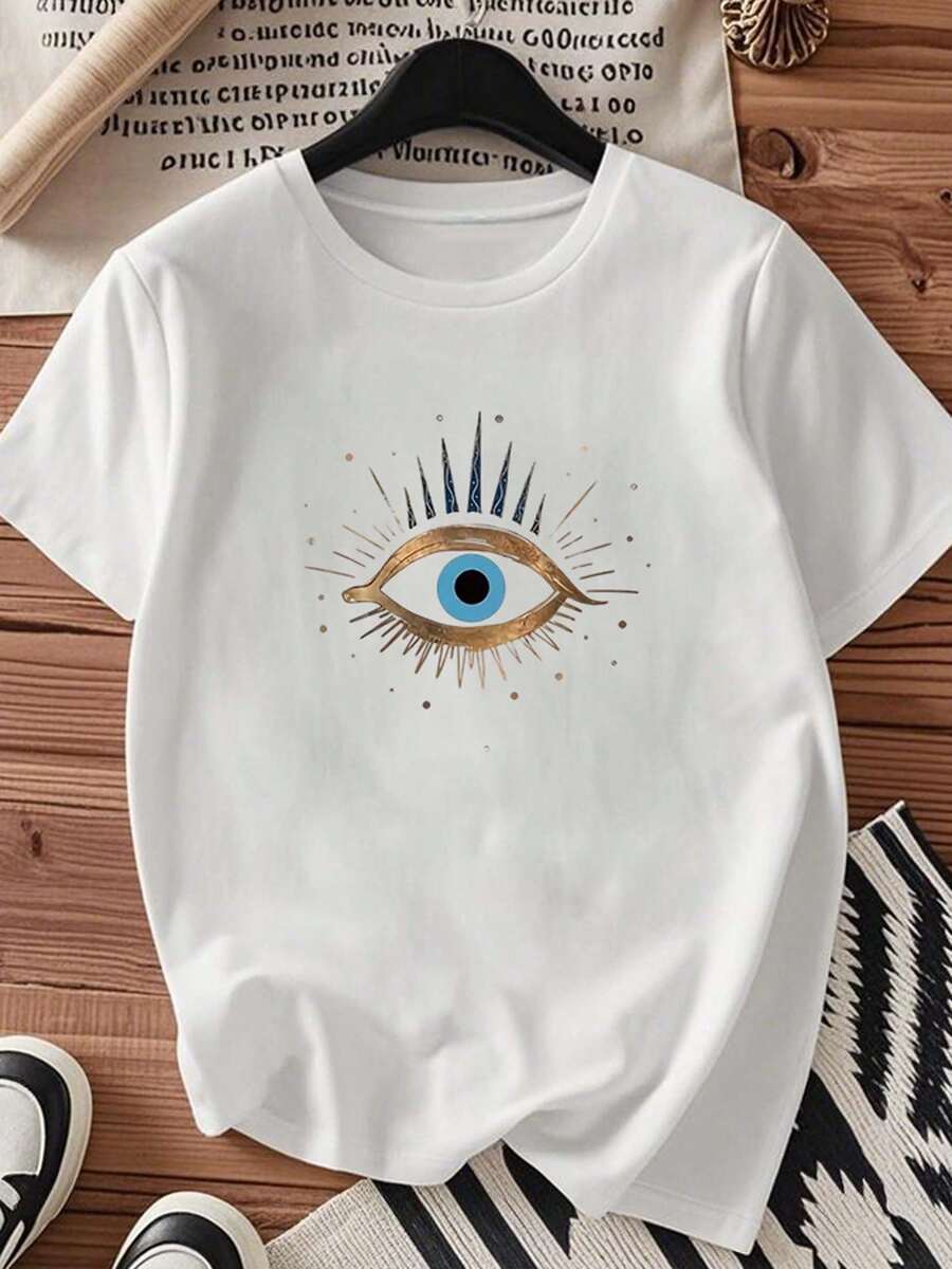 1pc Camiseta Unisex Cuello Redondo Manga Corta para Parejas con Estampado Dulce Lindo Cartoon Personalizado Ideal para Primavera Verano Otoño Combinable Sencilla Moderna Divertida - Blanco - Ver 1