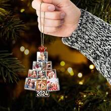 1PC Customized Christmas Tree Photo Pendant - Can Hold Multiple Photos, With A Red Star Decoration On The Top, Suitable As A Christmas Souvenir, Home Decoration, Parent-Child Photo Pendant, Couple/Friend Memory Gift, Or Special Holiday Surprise For Elders