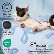 LE SURE Donut Dog Beds For Small Dogs - Round Cat Beds For Indoor Cats For Calming Pet With Washable Cover, Cute Modern Beds With Jacquard Shaggy Plush & Anti Slip Bottom, 23 Inch, Blue - 冰藍色蝴蝶結 - 查看 3