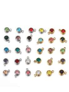 10pcs/20pcs Stainless Steel & Artificial Crystal Beads Pendant Charms, Random Mixed Colors, Birthstone Crystal Amulet For DIY Jewelry Making, Necklaces, Bracelets, Earrings, Suitable For Valentine's Day And Birthday Gifts - Stainless Steel Birthstone Pendant - View 16