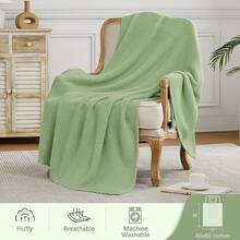 Downluxe Checkered Blanket Twin Size, 60x80 Inch Warm Lightweight Comfy Knitted Blanket, Ultra Cozy Twin For Bed/Sofa/Camping/Picnic (Sage Green) - Sage Green - 查看 6