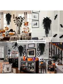 1/2/4pcs Black Eucalyptus Faux Hanging Flowers - Durable UV Resistant Artificial Greenery Vines For Indoor/Outdoor Decor, Halloween & Fall Wall Accents With Realistic Petals And Stems, Perfect For Thanksgiving And Halloween, Halloween Decor - Multicolor - View 8