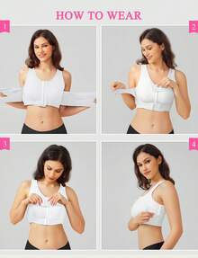 Post-Surgery Front Closure Bra For Women - Mastectomy Recovery Bra With Removable Support Band | Comfortable Compression Everyday Wear - White - View 4