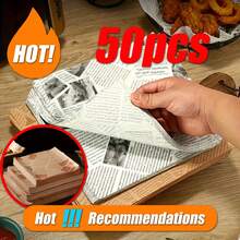 50 piezas de papel encerado con impresión de periódico vintage, para envolver sándwiches, hamburguesas, aperitivos fritos para freidora de aire, suministros de cocina y horneado