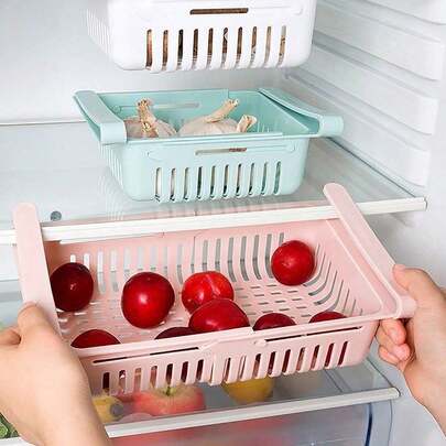 1/3 件塑料冰箱储物篮，可伸缩抽屉，多功能厨房收纳架，可堆叠冰箱架，保鲜分隔架，节省家庭和餐厅空间
