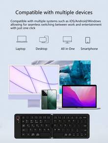 双折蓝牙键盘，兼容三大系统，超长续航，迷你便捷键盘，适用于笔记本电脑和手机办公使用 - 象牙白 - 查看 4