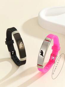 ATLVXJL 2 件套夜光恐龙不锈钢和硅胶情侣/朋友手链套装，适合日常佩戴和情人节礼物