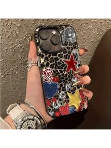 1 pieza Funda de teléfono personalizada con estampado de leopardo y estrellas, IMD energético, adecuada para 16 ProMax, 15/14 Plus, 13, 12, 11, carcasa protectora