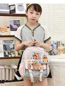 New School Backpack Lady Student Backpack Backpack School Backpack Teenager School Backpack Preschool Backpack Lady School Backpack Lady School Backpack Multifunctional Backpack Cute Men's And Women's Light School Bag Large Capacity Capybara Print Back-To-School Pink Backpack Cute Pink Princess Backpack For Girls Boys Surprise Gift Happy Gift School Bag - Multicolor - View 6