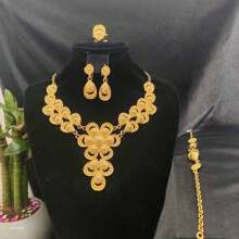 5pcs Middle Eastern Bridal Jewelry Set Necklace Earrings Ring Bracelet Accessory