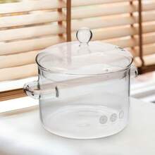 Glass Pots For Cooking: 1500ml Glass Saucepan With Cover Clear Glass Cooking Pot With Lid Cooking Stew Pot For Noodle Milk Soup For Microwave And Stovetop - Clear - View 4