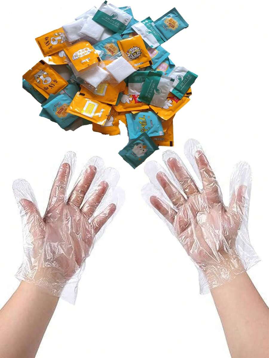 20/50pcs Disposable Plastic Gloves, 1 Pair Per Small Pack, 50 Pairs Per Pack, One-Time Use Cleaning Gloves For Household And Restaurant, Hair Dyeing, Cleaning Supplies, Household Tools, Holiday Events, Graduation Parties, Back To School - Multicolor - View 1