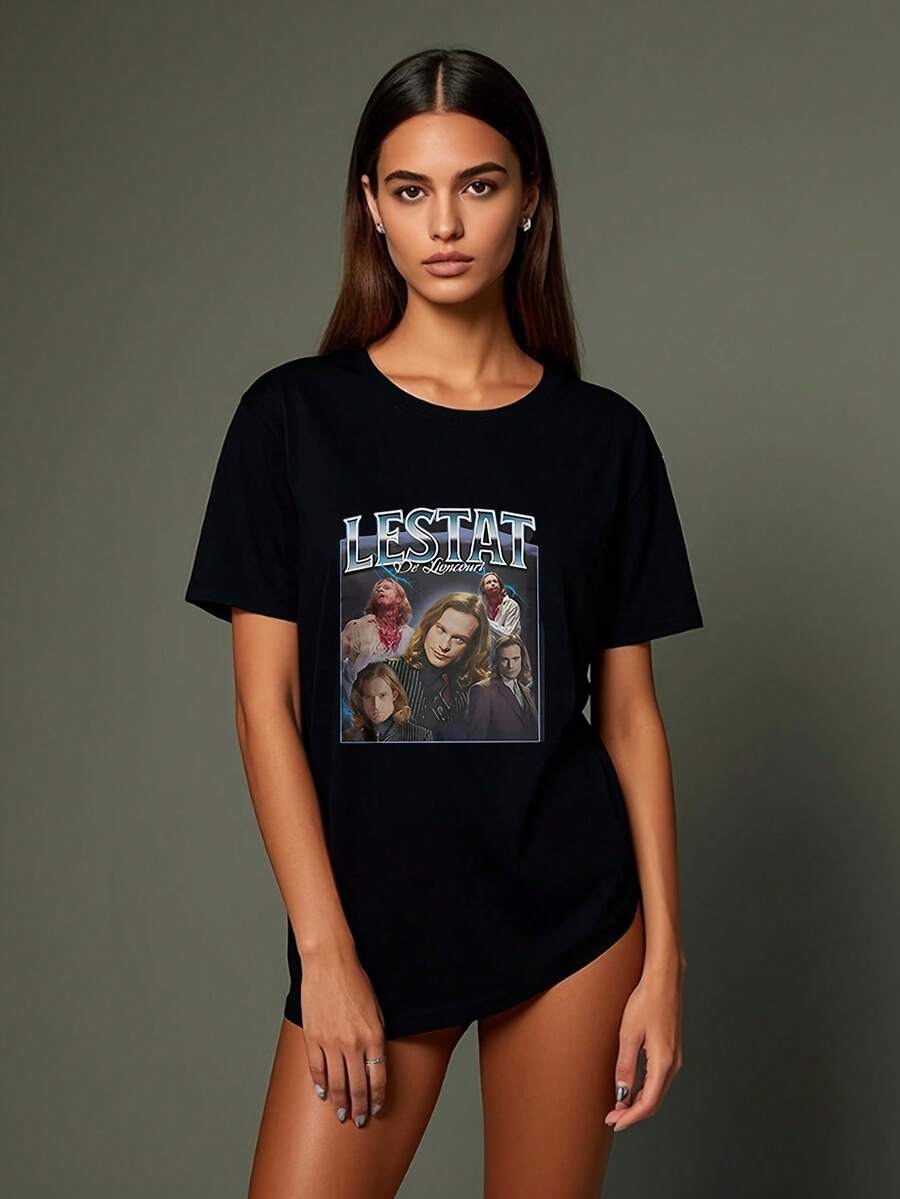 180g Pure Cotton 180g Pure Cotton S Womens The Vampire Lestat Shirt 100% Cotton Graphic Printed Tee Shirts Top Clothing - Đen 1 - Xem 1
