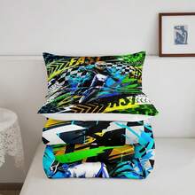 2/3Pcs Dirt Bike Comforter Set, Motocross Rider Comforter, Extreme Sports Motorbike Motorcycle Bedding Set, Sports Competition Duvet Set, Hexagonal Decor Quilt Set, Room Decor, All Season Soft Warm, Festival Birthday Gifts Decoration Ornaments - Multicolor - View 6