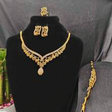 5pcs Middle Eastern Bridal Jewelry Set Necklace Earrings Ring Bracelet Accessory